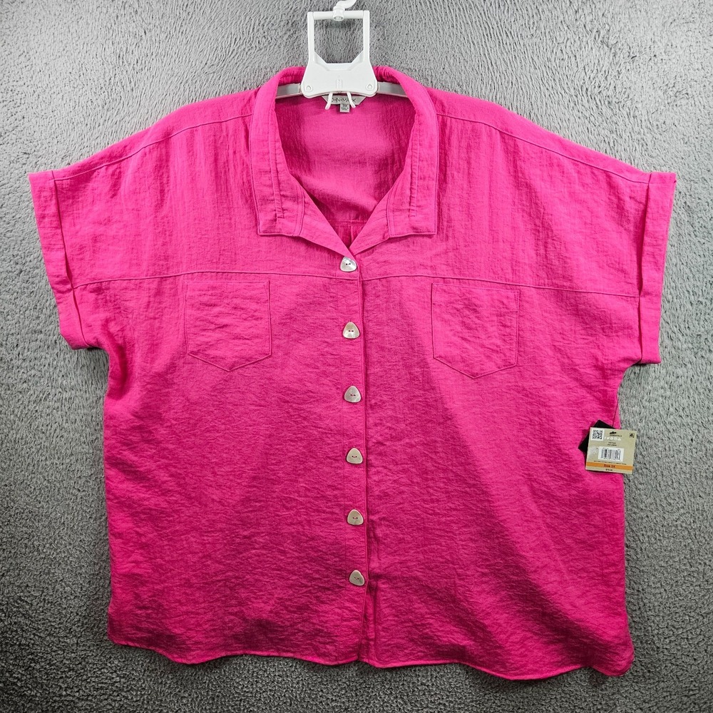 NEW John Mark Shirt Top Blouse Women 3X Button Up Pink Simple Basic